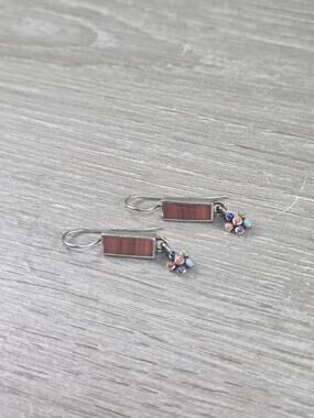 Silpada 925 Sterling Silver Orange Red Spiny Shell Flower Earrings Vintage